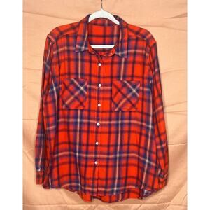 Womens Mossimo Long Sleeve Red/Orange/Blue Boyfriend Flannel Shirt, Sz XL